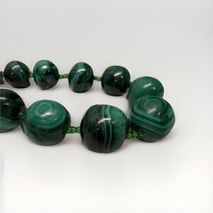 Vintage Chinese Malachite natural carved green gemstone beaded necklace 12”